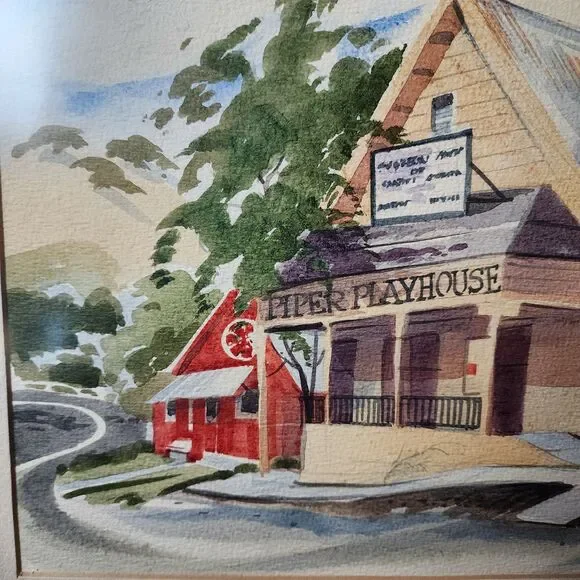 VTG Signed Watercolor Piper Playhouse Crawford 1970s 19.5x15.5 See Photos